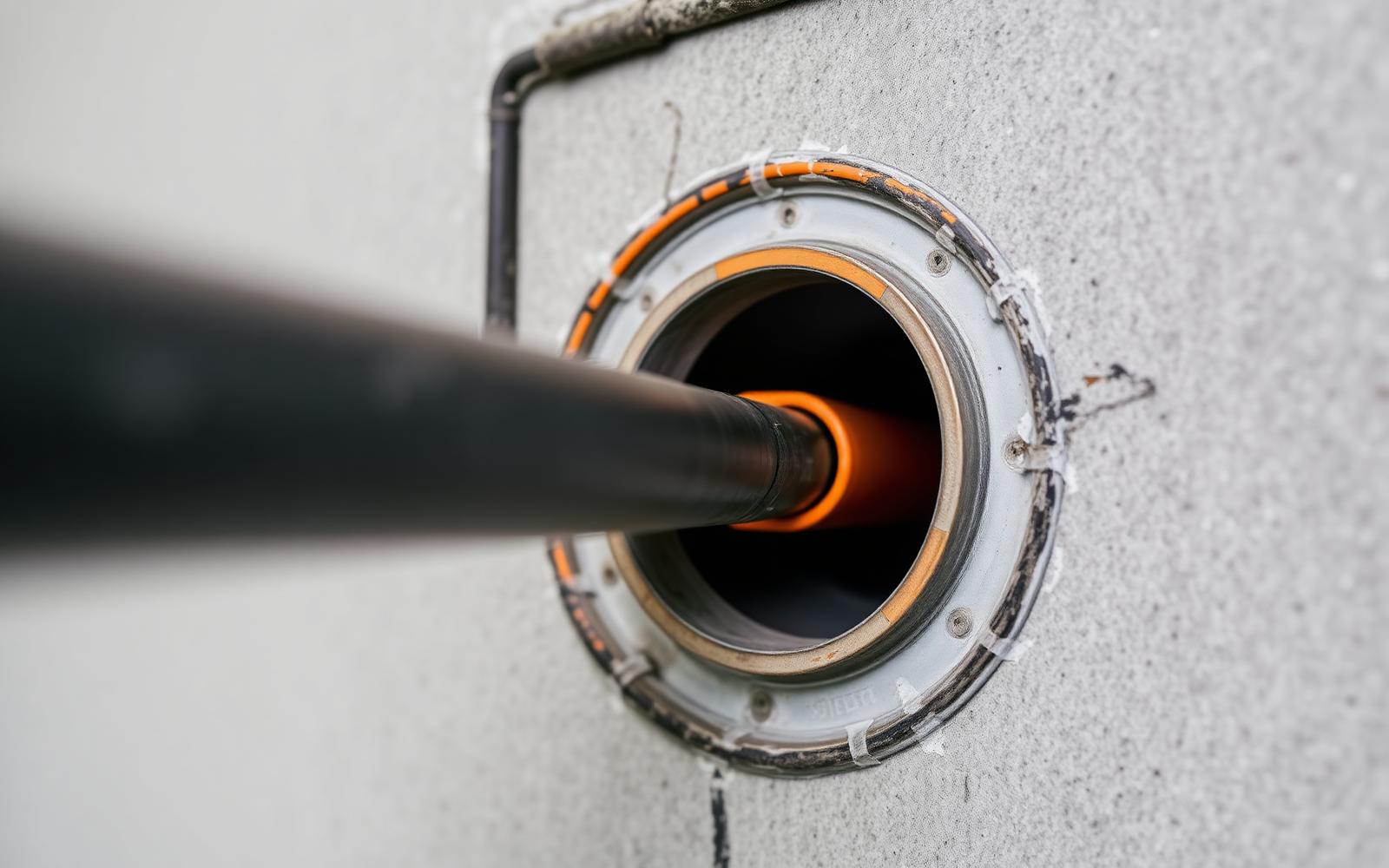 Fire-rated collar and intumescent sealant around a pipe penetration in a concrete wall