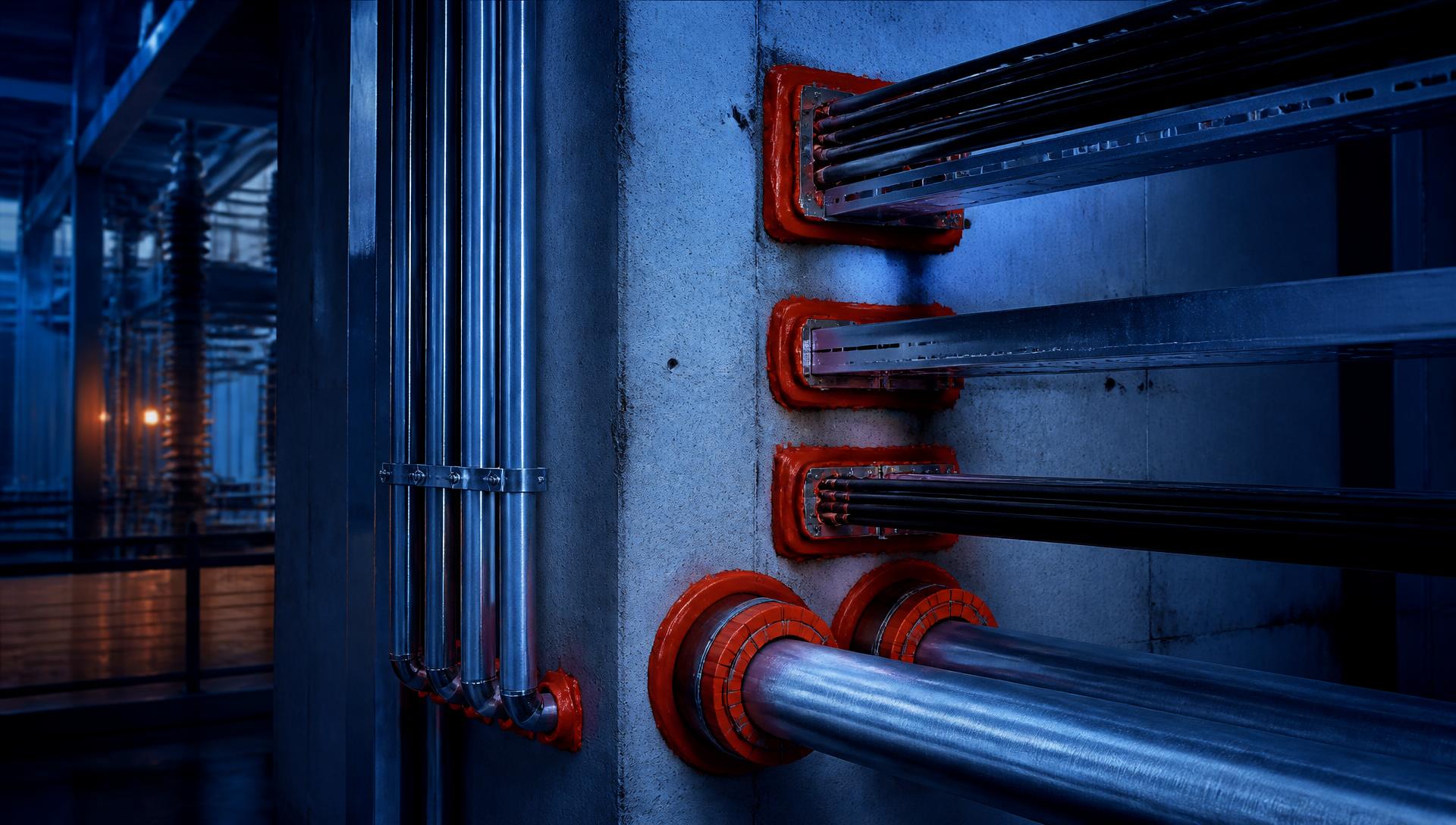 Industrial cable and pipe penetrations sealed with certified firestop systems